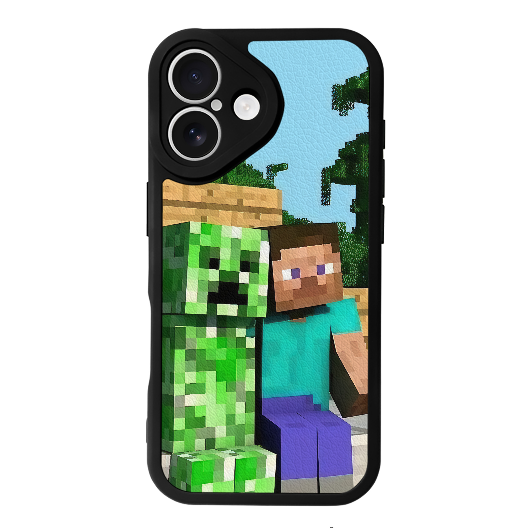 （画像用） マインクラフト ブロックの世界 Minecraft MC Block world 【iPhone 16シリーズ対応】シリコンスマホケース（レザー調） 材質：シリコン